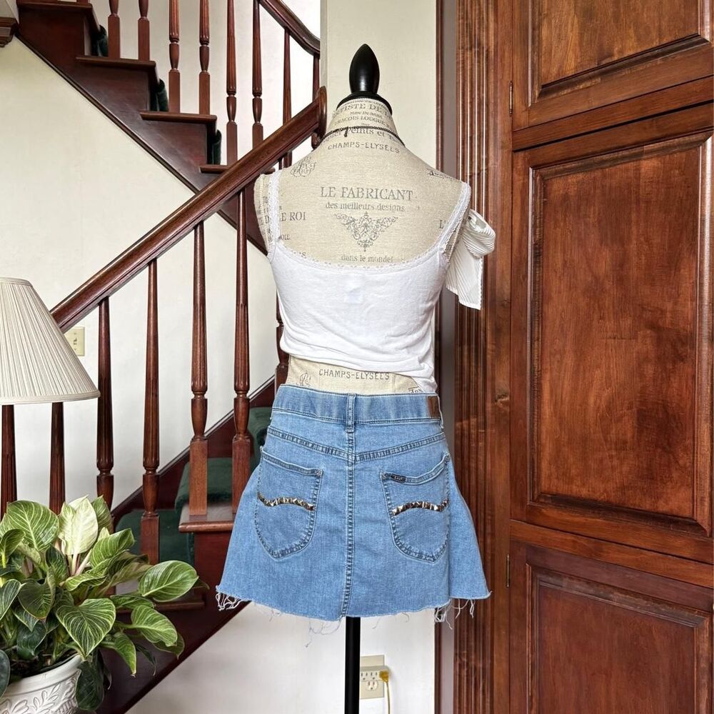 Lee Studded Grunge Denim Mini Skirt Jean Lightwash Emo Y2K